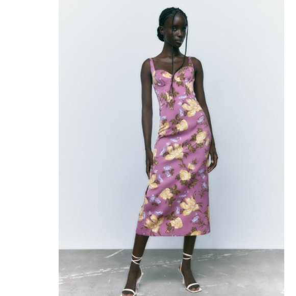 Zara Dresses & Skirts - ZARA PRINTED CORSETRY-INSPIRED DRESS IN PURPLE SIZE M NWT